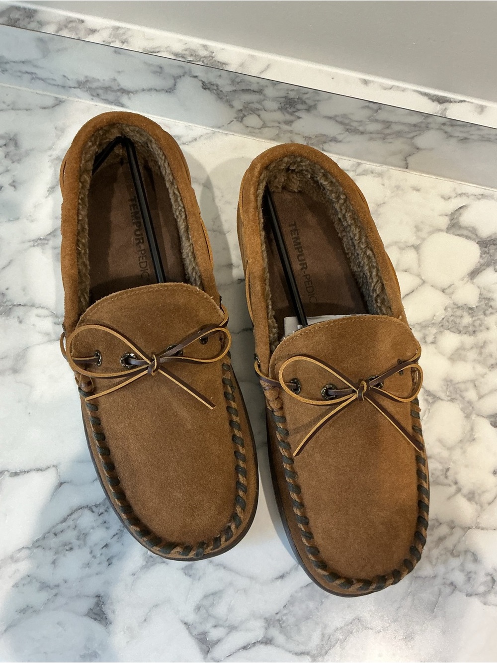 Tempur-PEDIC Men's Suede Moccasin Slippers in Chestnut NEW SIZE 12M